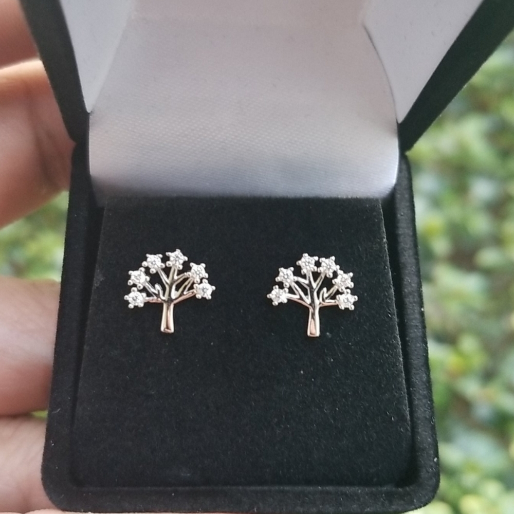 Sterling Silver 925 Rhodium Finish Tree Earrings